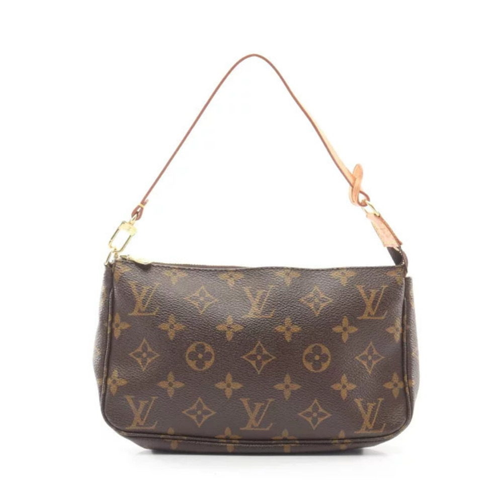 Louis Vuitton Pochette Accessoires Monogram Top Handle Bag Canvas Leather Brown